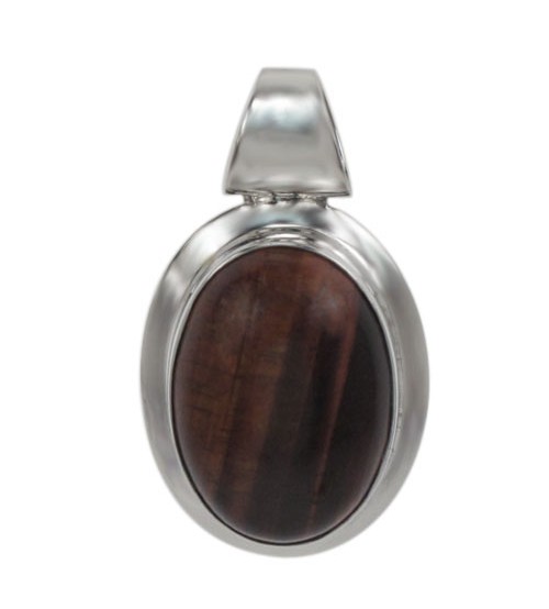 Oval Red Tiger Eye Pendant, Sterling Silver